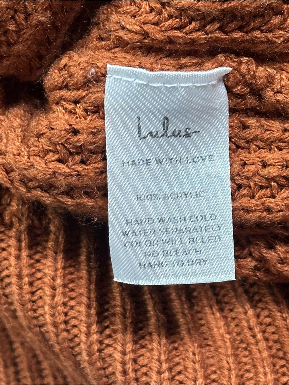 Lulu's Rust Cropped Ribbed Crewneck knitted Sweater with V cut back size M - Picture 5 of 5